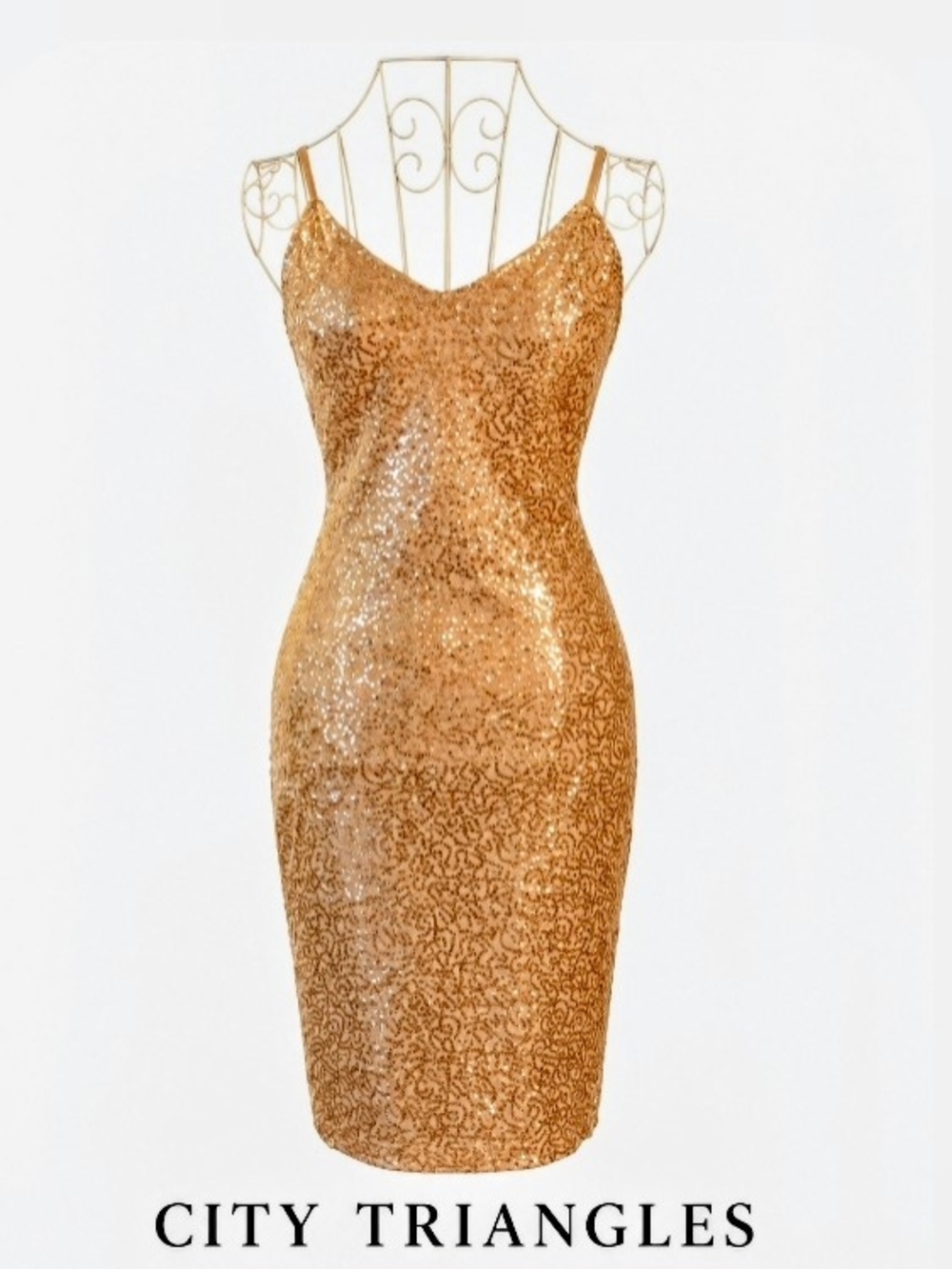City Triangles Gold Sequin Slip Dress